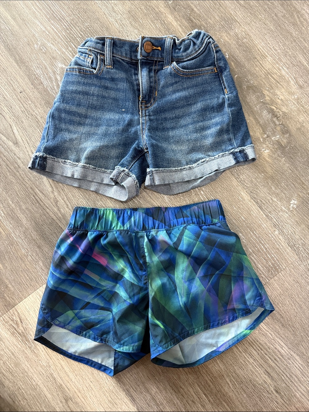 Old Navy Blue and Green Plaid Kids Swim Trunks